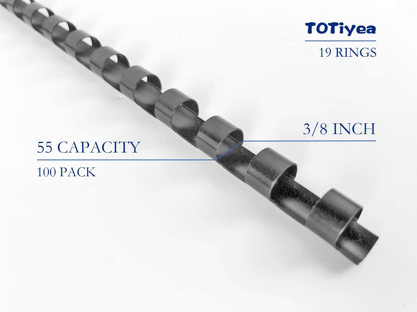TOTiyea 100 Pack Plastic Comb Binding Spines,3/8 Inch Diameter,60 Sheet Capacity,Letter Size (8.5x11 Inches) Black Binding Combs