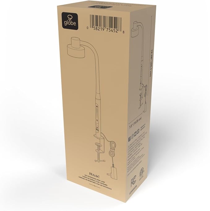 Globe Electric 15" LED Integrated Matte Black Clamp Desk Lamp with Adjustable Silicone Gooseneck