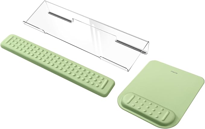 MOSISO Keyboard Stand&Wrist Rest Support for Keyboard &Mouse Pad Set | Ergonomic Massage Wrist Rest Set, Easy Typing Working Acrylic Clear Stand for Office Home, Sage Green