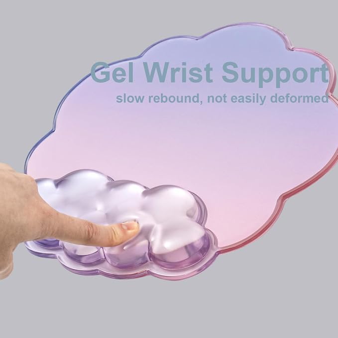 Gel Cloud Mouse Pad with Wrist Rest for Keyboard and Mouse - Gradient Purple Pink Ergonomic Cloud Mouse Pad Office Accessories for Computer/Laptop/Gaming/Home/Office/Typing Pain Relief