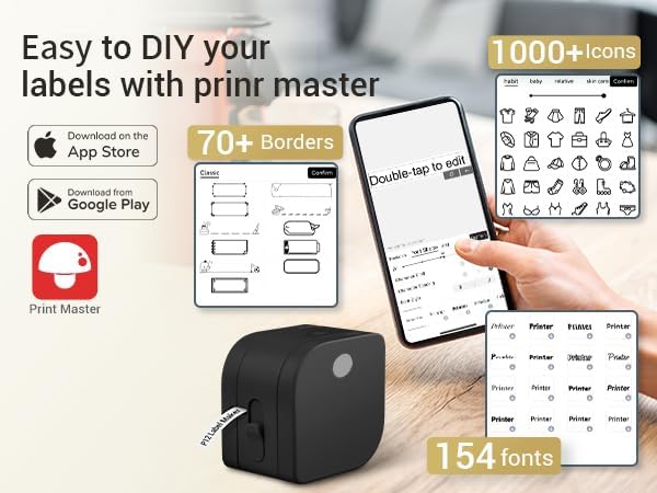Phomemo Label Maker Machine with Tape, P12 Bluetooth Small Label Maker with Multiple Templates Thermal Transfer Ribbon Printer Machine for Home, Kitchen, School, Gift Wrapping, Office, Black