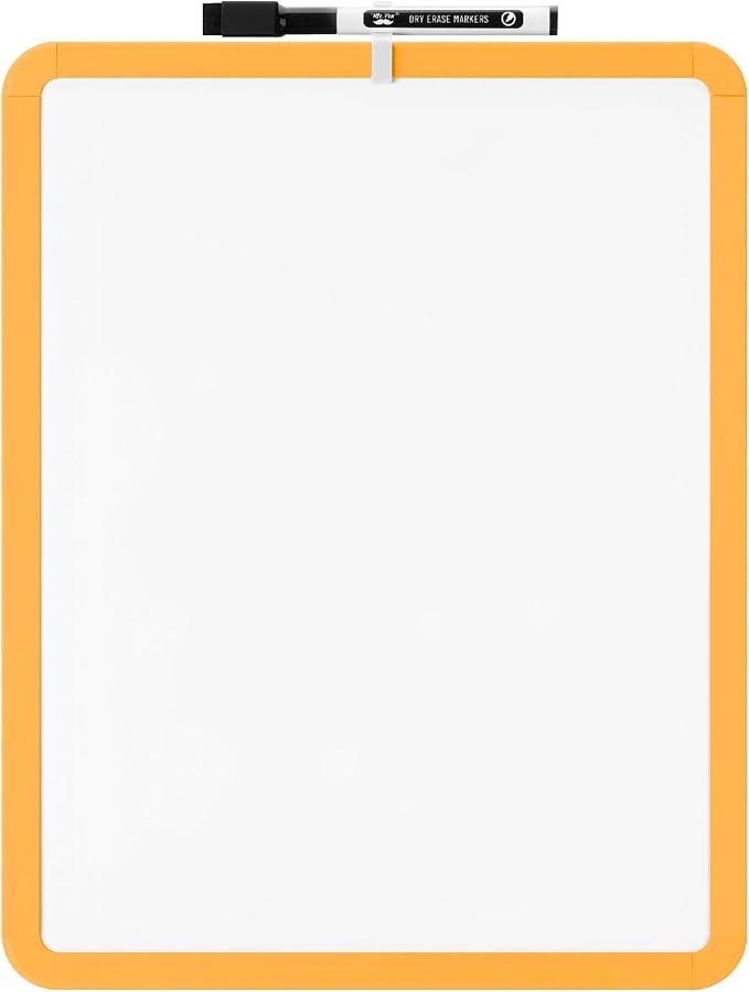 Mr. Pen- Dry Erase Board, 14” x 11” with a Black Dry Erase Marker | Orange Frame, Small Mini White Board for Students, Fridge, Wall, Locker, Includes Double Sided Tapes