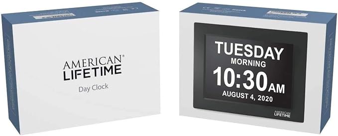 American Lifetime, New Version, Day Clock Extra Large Impaired Vision Digital Clock with Battery Backup and 5 Alarm Options Great Gift Ideas, 2 Pack Black
