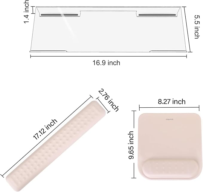 MOSISO Keyboard Stand&Wrist Rest Support for Keyboard &Mouse Pad Set | Ergonomic Massage Wrist Rest Set, Easy Typing Working Acrylic Clear Stand for Office Home, Apricot