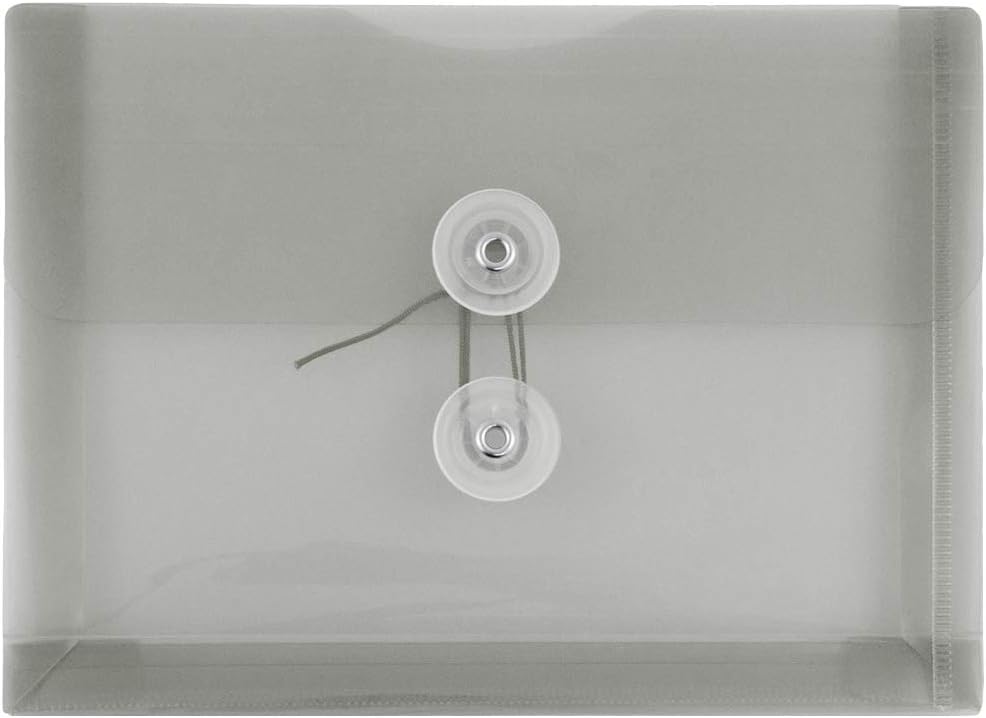 JAM PAPER Plastic Envelopes with Button & String Tie Closure - Index Size - 5 1/2 x 7 1/2 - Smoke Gray - 12/Pack
