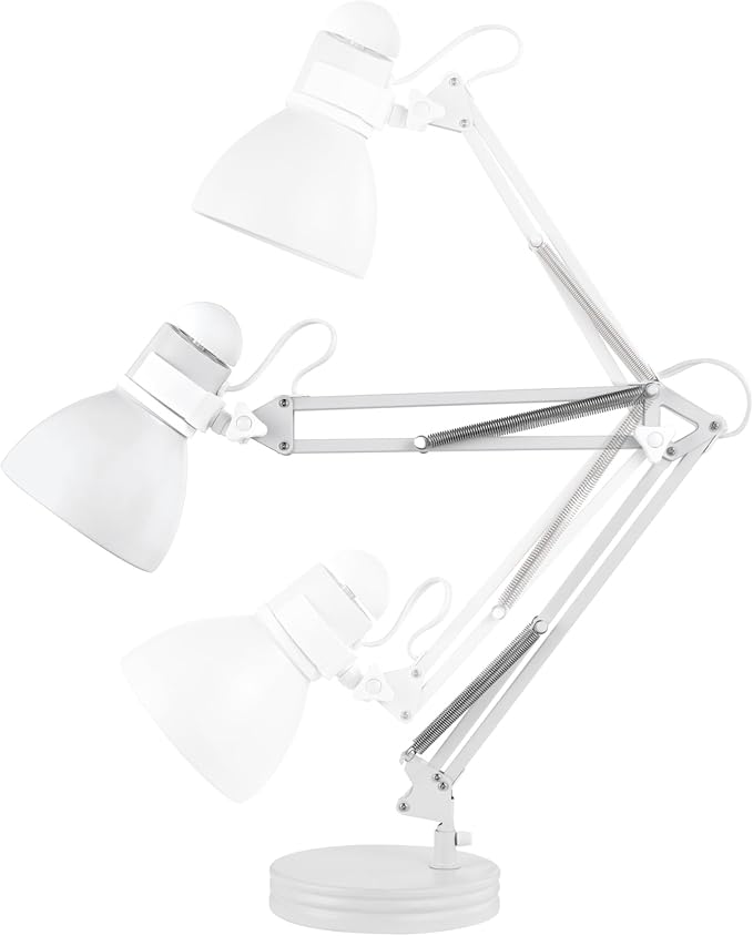 Globe Electric 52024 28" Swing Arm Architect Desk Lamp, Matte White, Rotary Switch on Shade, Partially Adjustable Arm, Modern Lighting for Bedroom or Office, Timeless, Indoor Lights
