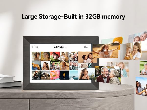 10.1 Inch Digital Picture Frame with 32GB Storage, WiFi Digital Photo Frame 1280x800 HD IPS Touchscreen, Easy Setup for Photo & Video Sharing via Free App, Black
