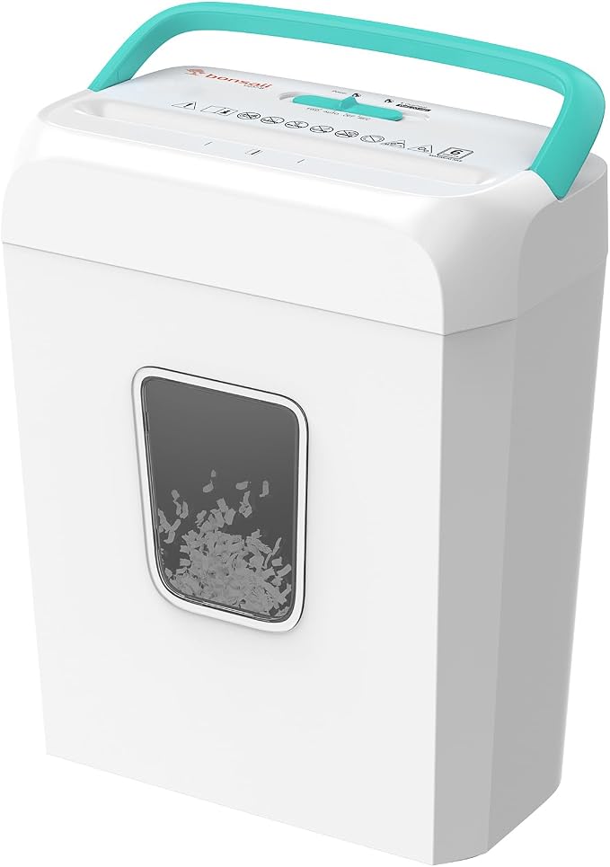 Bonsaii 6-Sheet Cross Cut Paper Shredder for Home, 3.4 Gal Bin | P-4 Security Level, Shreds Credit Cards, Staples & Paper Clips, with Portable Handle, Small Shredder for Home