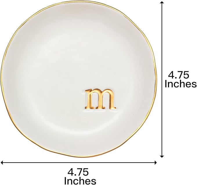COLLECTIVE HOME Ceramic Jewelry Tray, Trinket Dish, Gifts for Women (M) | Mother's Day, Birthday, Christmas, Engagement Gifts, Vanity, Nightstand Decor, Embossed Gold Monogram Ring Dish with Gift Box