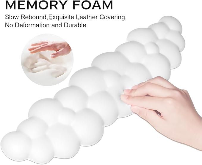 JIKIOU Upgrade Leather Cloud Wrist Rest for Keyboard and Mouse & Cup Pad | Wish Gift-Cute Cloud Shape, Comfortable and don’t Irritate to Skin, Non-Slip PU Base,Soft Memory Foam filled for Pain Relief