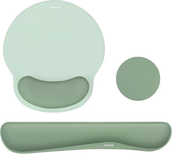 MOSISO Wrist Rest Support for Mouse Pad&Keyboard Set, Antique Green | Streamline Ergonomic Mousepad&Coaster Non-Slip Base Home/Office Pain Relief&Easy Typing Pad with Soft Cloth&Silicone Lining