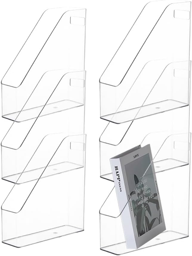 6 Pack Clear Acrylic Magazine File Holder, Acrylic Vertical File Organizer File Folder Bin Storage File Folder Rack Clear Plastic File Folder Organizer for Home Office Space
