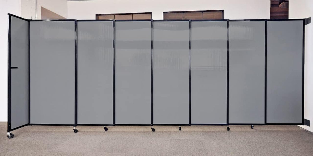 Wall-Mounted Sliding StraightWall Room Divider | Adjustable Widths | Locking Wheels | Room Separator | Up to 19'9" Wide x 4' Tall Red Fabric Panels