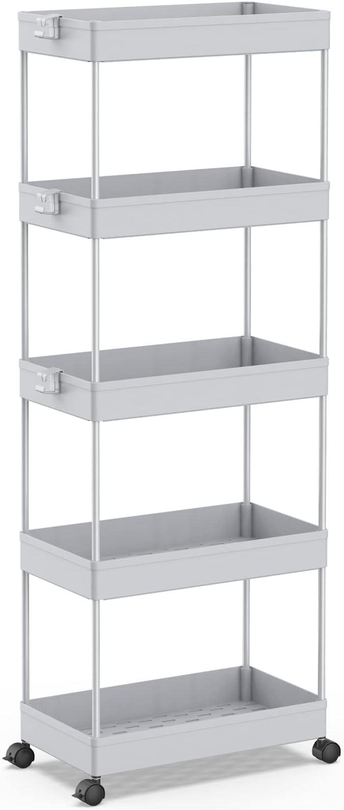 SPACEKEEPER 5 Tier Storage Rolling Cart, Bathroom Cart with Wheels, Gray | Mobile Storage Cart for Laundry Room Organization,Kitchen,Office,Bathroom, Utility Cart for Snack,Craft,Art,Makeup,Nail,Toys