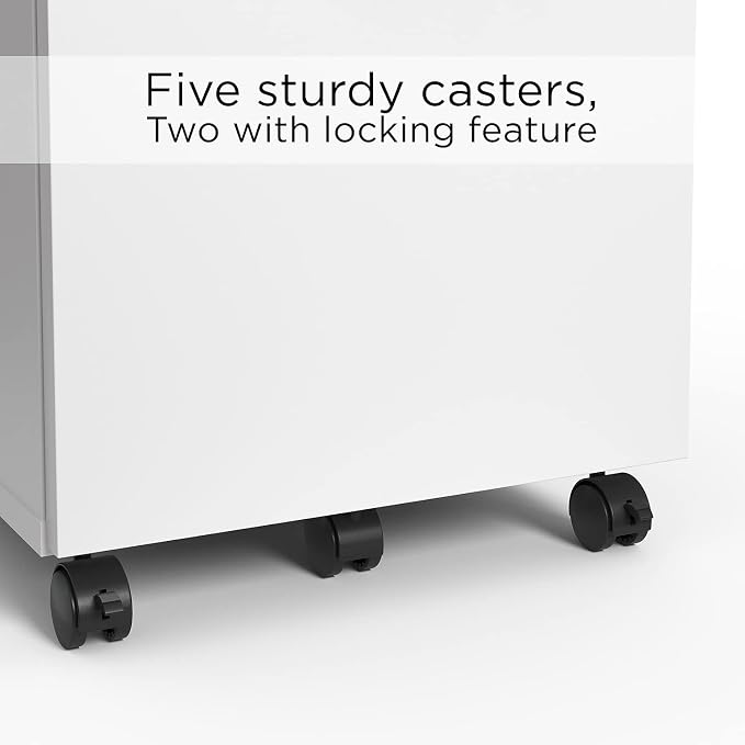 Union & Scale Mobile Pedestal File Cabinet, 3-Drawer, White, Wheels | Rolling letter/legal storage for office and everyday document use.