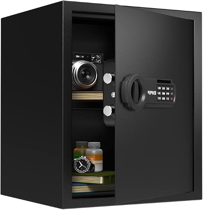 RPNB Digital Home Safe Box,Personal Safe,Money Safes for Home,1.52 CuFt | Cabinet Safes with Keys,Electronic Code Lock,Small Metal Safe for Home,Steel Alloy,Office,Hotel,Business,Jewelry