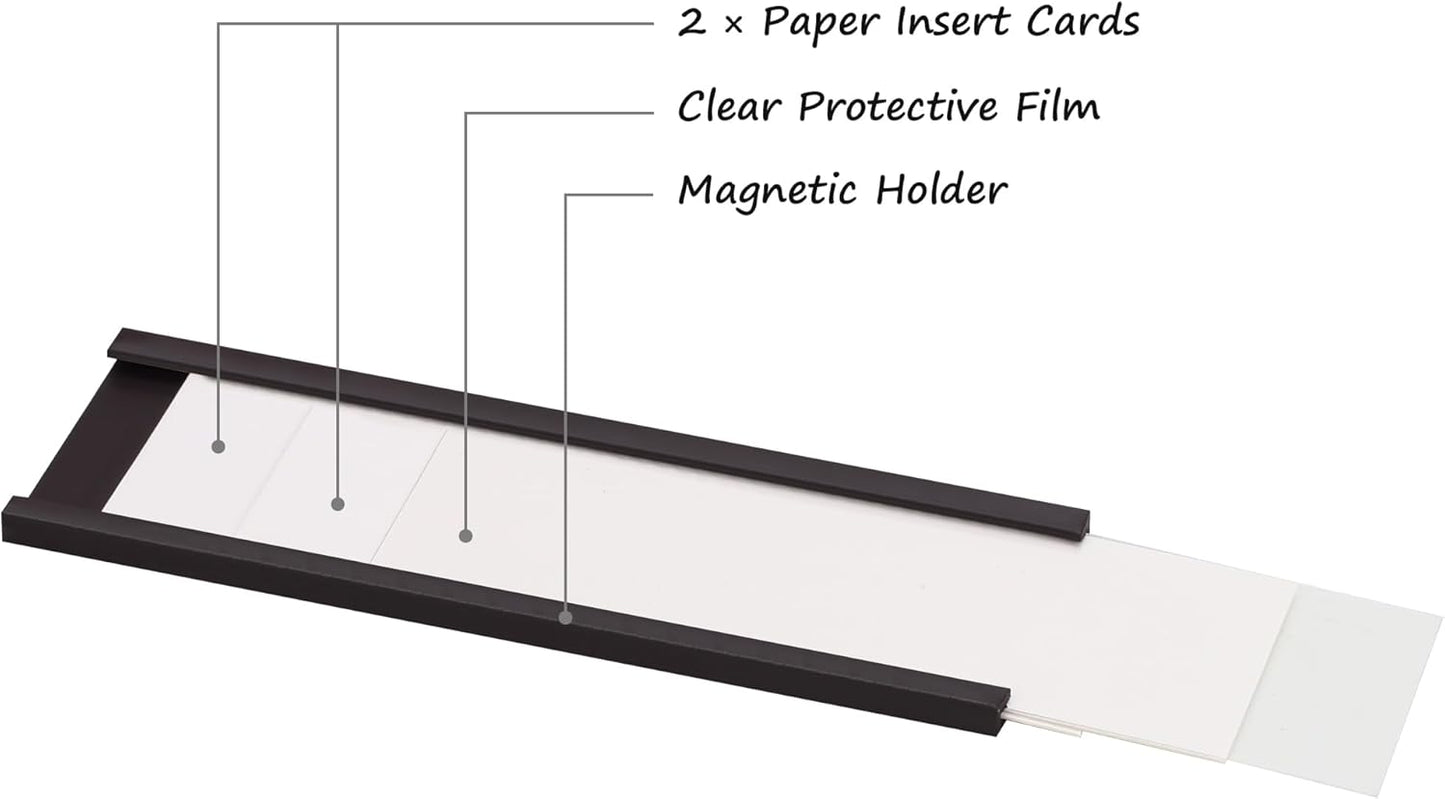 Realth C Channel Magnetic Label Holders 30 Pack 2'' x 4'' with Paper Inserts and Clear Plastic Protectors, Magnetic Data Card Holders File Cabinet Labels for Metal Racks and Shelves