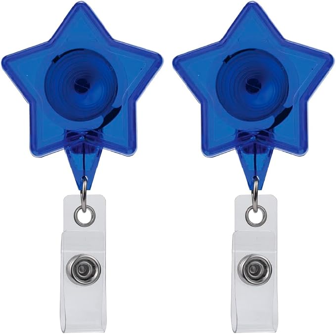 Will Well 2 Pack Retractable Keychain - Heavy Metal Badge Reel - Star Shape | ID Badge Holder Reel with Metal Casing with 27.5"UHMWPE Fiber Pull Cord for Durability and Easy Access - Holds up to 8 Keys