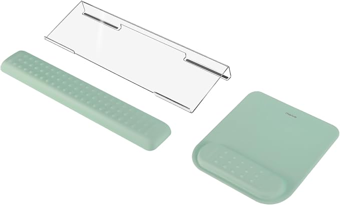 MOSISO Keyboard Stand&Wrist Rest Support for Keyboard &Mouse Pad Set | Ergonomic Massage Wrist Rest Set, Easy Typing Working Acrylic Clear Stand for Office Home, Antique Green
