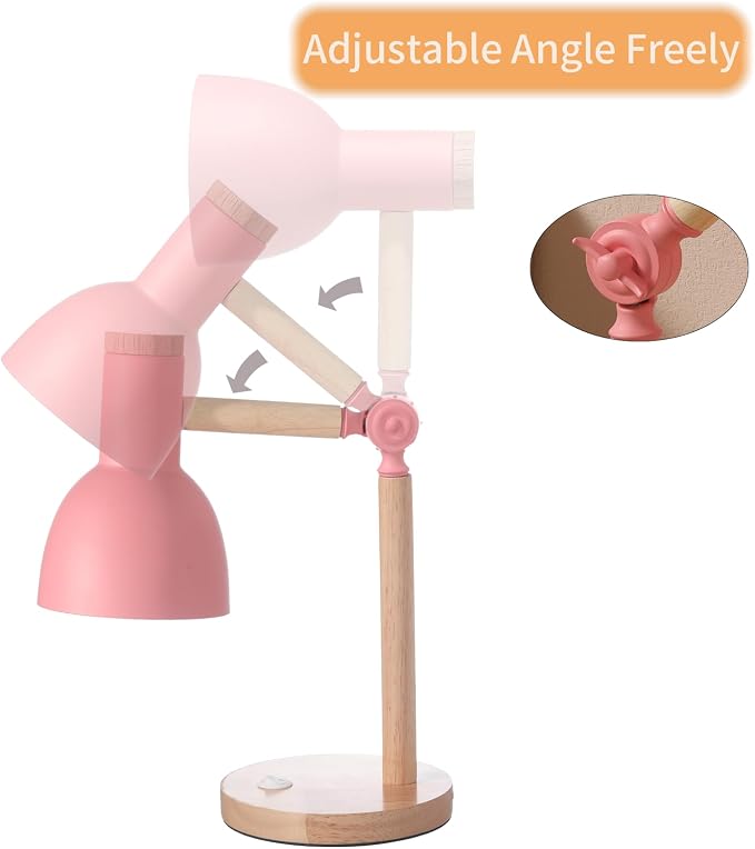 Adjustable Wooden Arm Desk Lamp, Metal Shade Table Lamp | Dorm Lamp,Bedside Lamp,Reading Lamp,Lamp for Home Office