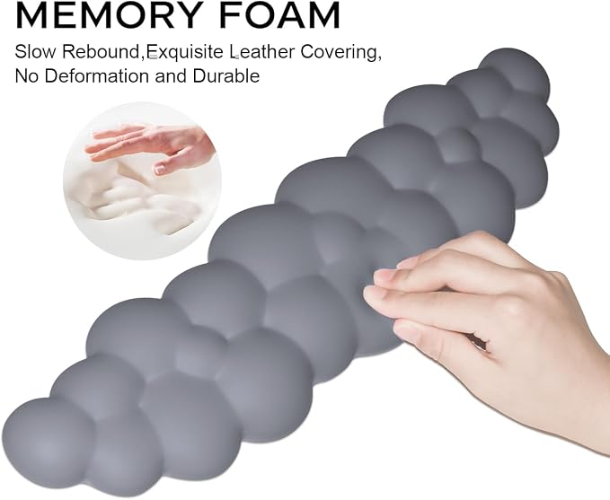 JIKIOU Upgrade Leather Cloud Wrist Rest for Keyboard and Mouse & Cup Pad | Wish Gift-Cute Cloud Shape, Comfortable and don’t Irritate to Skin, Non-Slip PU Base,Soft Memory Foam filled for Pain Relief