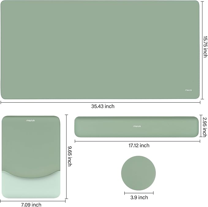 MOSISO Keyboard Mouse Pad Set, Large Gaming Mouse Pad&Keyboard Wrist Rest | Rectangular Mousepad with Wrist Rest&Coaster, Ergonomic Non-Slip&Easy Typing Pad with Curved Silicone Lining, Antique Green
