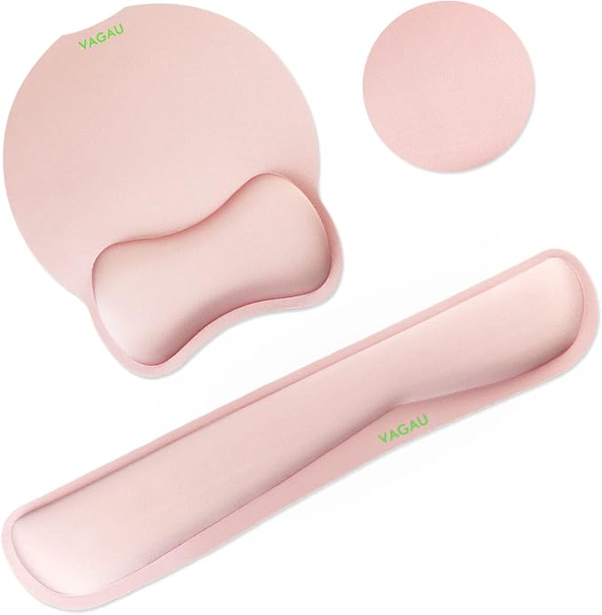 VAGAU Premium Keyboard Wrist Rest and Mouse Pad Wrist Support Pink | Ergonomic Memory Foam Set for Office, Laptop, Mac, Computer and Gaming,Comfortable Typing &Wrist Pain Relief