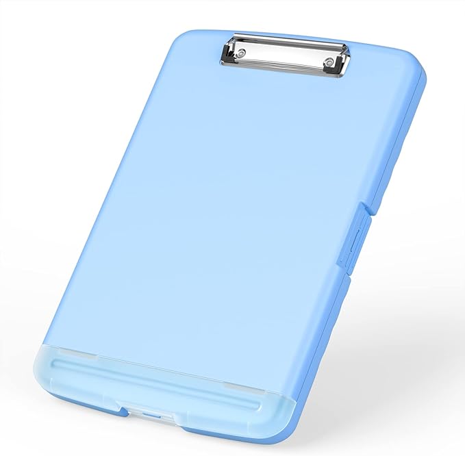 Rimilak Clipboard with Storage, 8.5 x 11'' High Capacity Clip Board, Blue | Smooth Writing, Side-Opening Plastic Folder with Pen Holder, Size 14.2 x 9.6 x 1.2″ ,for Classroom, Teacher, Student
