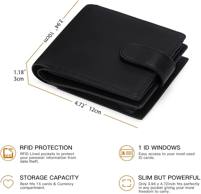 GOIACII Mens Wallet Large Capacity Genuine Leather RFID Blocking Bifold Wallets for Men with ID Window and 15 Card Slots