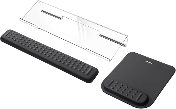 MOSISO Keyboard Stand&Wrist Rest Support for Keyboard &Mouse Pad Set | Ergonomic Massage Wrist Rest Set, Easy Typing Working Acrylic Clear Stand for Office Home, Black