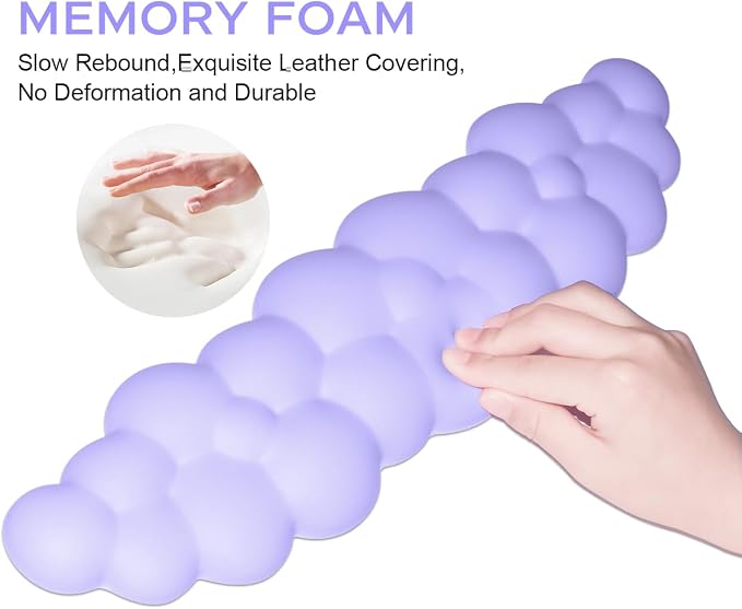 JIKIOU Upgrade Leather Cloud Wrist Rest for Keyboard and Mouse & Cup Pad | Wish Gift-Cute Cloud Shape, Comfortable and don’t Irritate to Skin, Non-Slip PU Base,Soft Memory Foam filled for Pain Relief