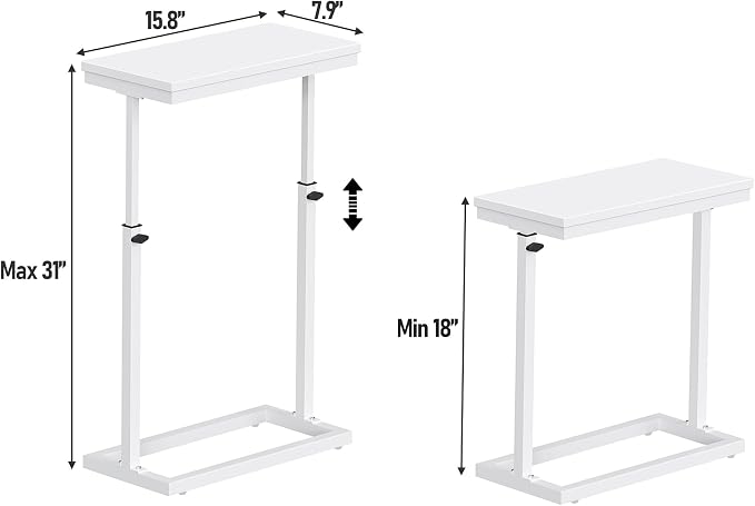 TUTOTAK End Table, Side Table, Tall Couch Table, Sofa Table | for living Room, Bedroom, White TB01BW083