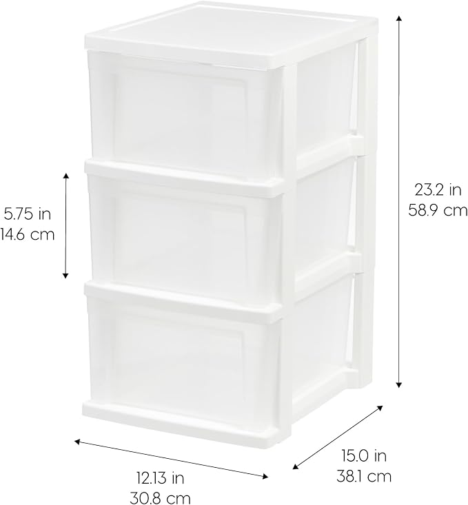 IRIS USA 3-Drawer Slim Narrow Storage Organizer, 2-Pack, White/Clear | Organize craft supplies, school essentials, beauty items, and small household accessories with compact drawer storage