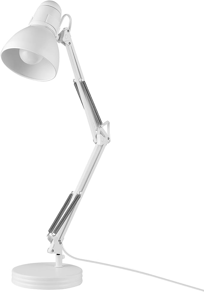 Globe Electric 52024 28" Swing Arm Architect Desk Lamp, Matte White, Rotary Switch on Shade, Partially Adjustable Arm, Modern Lighting for Bedroom or Office, Timeless, Indoor Lights