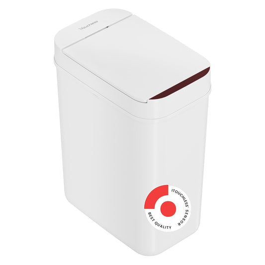 iTouchless 3 Gallon Bathroom Sensor Trash Can, 10 Liter Small Touchless Automatic Slim Garbage Bin with Lid, Smart Narrow Motion Control Commercial Waste Basket for Office, Bedroom, White