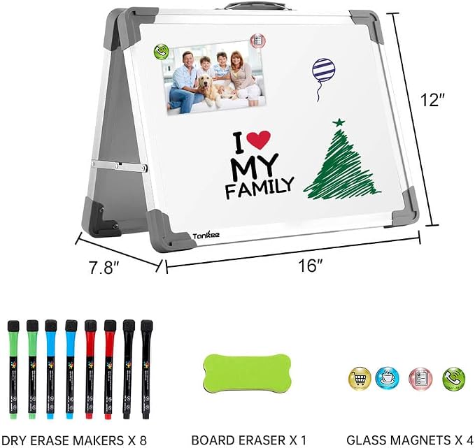 Dry Erase Board 16x12 Inches Double Sided Magnetic Small Whiteboard | Portable, Foldable, With Stand, Magnetic, Desk Top White Board for School Classroom Homeschooling Office Home Teacher Student