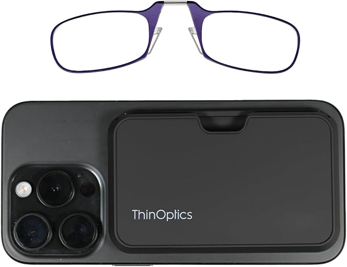 Always With You by ThinOptics Classic Reading Glasses + Case that Sticks to Your Phone - Ultra-Thin Armless Pocket Readers