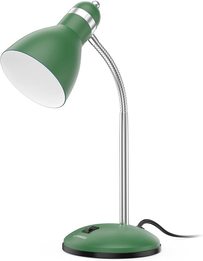 LEPOWER Metal Desk Lamp, Adjustable GooseNeck Reading Light for Bedroom | Compact & Sturdy, Space-Saving for Bedside & Dorm, E26 Table Lamp, Eye-Caring, Ldeal for Study, Office, Back to School