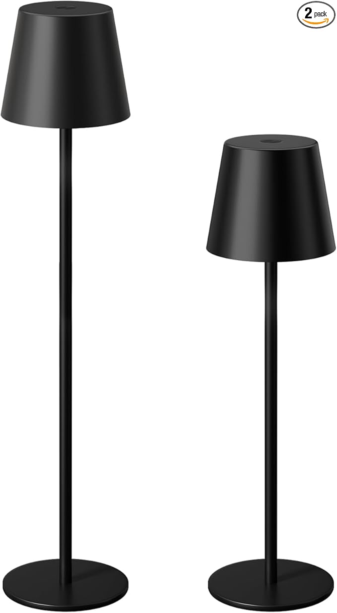 Kakanuo 20" Black Cordless Table Lamp Rechargeable - 2 Pack 5000mAH Battery Operated Lamp for Counter, 3 Color Stepless Dimming Wireless Lamp for Dining Table, Touch Control