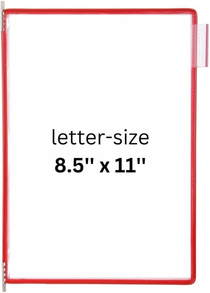 Tarifold Replacement Pivoting Pockets, Letter Size, Red, 10 Pack | 10 non-glare wire-reinforced PVC pockets hold 20 letter-size sheets, snap-on index tabs included, top-loading