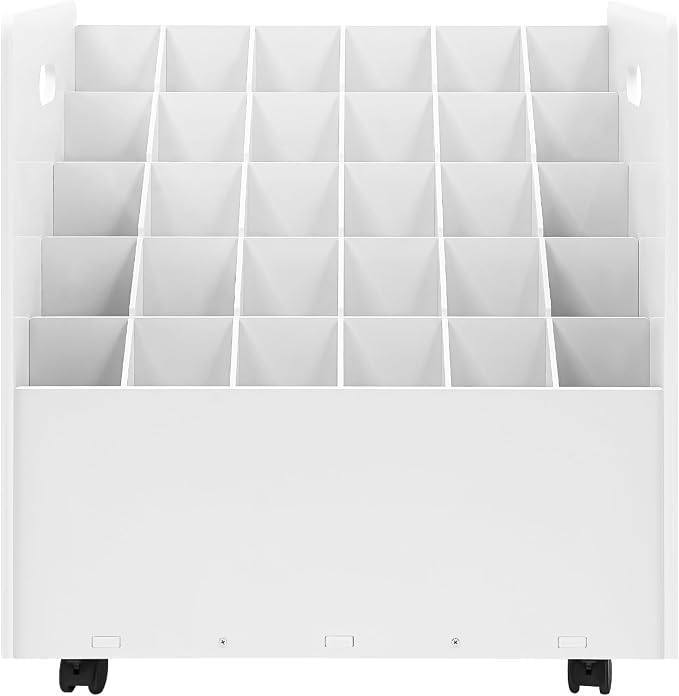 Blue Print Storage Organizer with Wheels, 30 Slots Roll Files Cart, White | Mobile Blueprint Storage Rack Cart, Construction Plan Holder, Map Poster Storage Cabinet for Office Home School