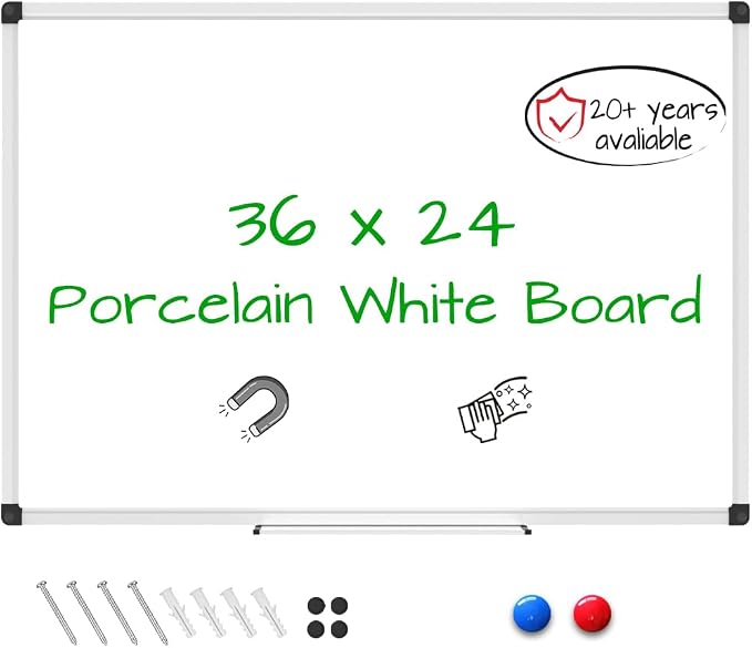 XBoard Porcelain Magnetic Dry Erase Board 36 x 24 Inches | Porcelain Whiteboard with Aluminium Frame 3' x 2' , Enamel White Board for Home School Office