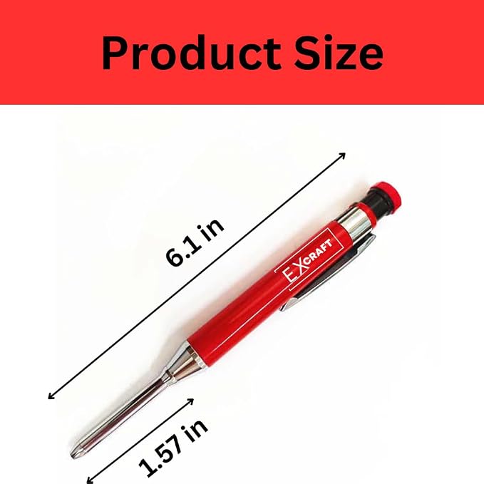 Red Premium EXcraft Metal Mechanical Carpenter Pencil Deep Hole with Built-in Sharpener For Architect Construction Carpentry Making Scribe Tools