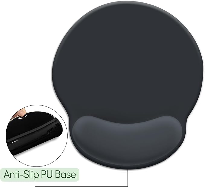 LIMKRIAN Ergonomic Mouse Pad with Gel Wrist Rest, 9.8 x 8.6 in, Black | Non-Slip PU Base, Smooth Surface, Cooling Gel Eases Wrist Pain, for Office/Gaming/Home, Office Mousepad Desk Accessories
