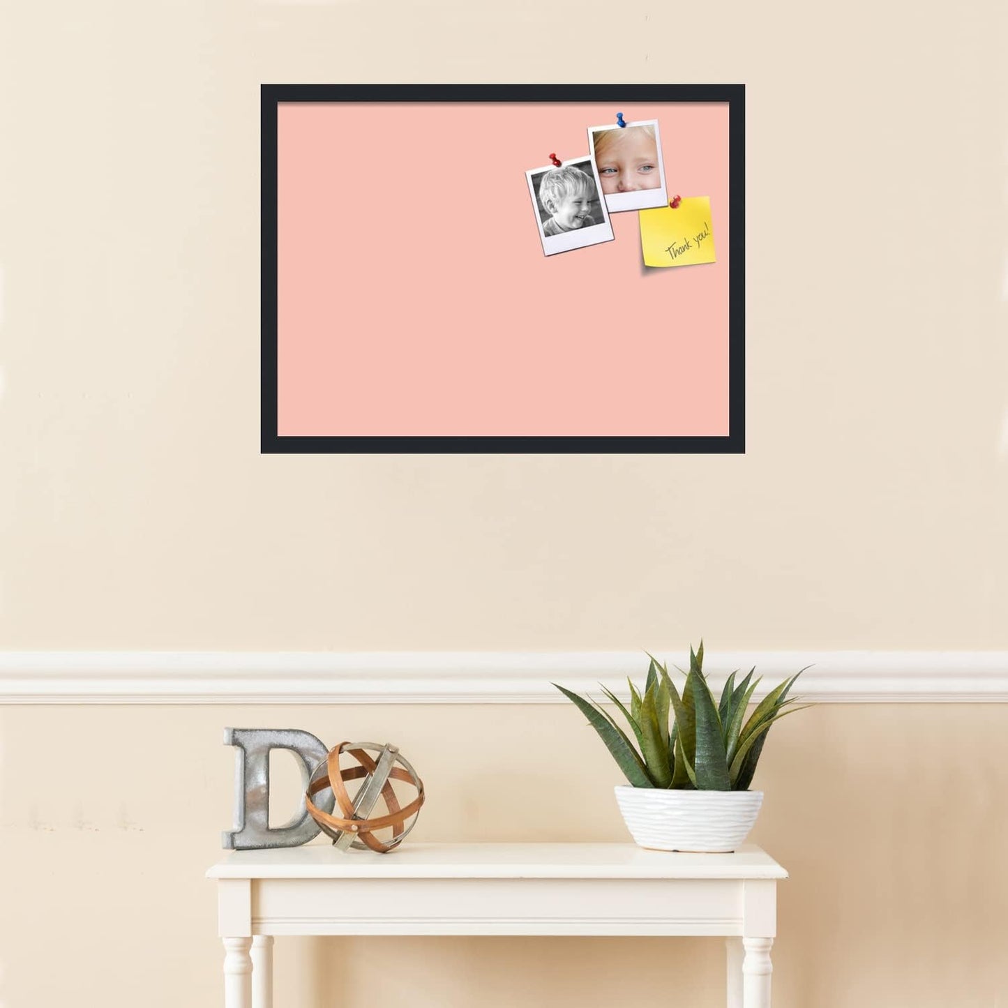 PinPix 27x20 Inch Cork Bulletin Board. This Decorative Framed Pin Board Comes with Pink Pastel Design and a Satin Black Frame. Ideal for Home Office Decor or Message Board (PinPix-1813)