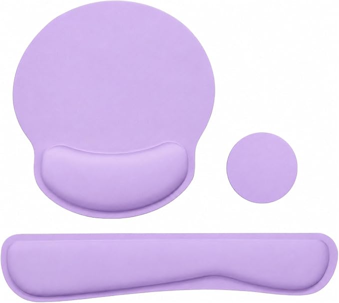 Keyboard Wrist Rest Pad Mouse Pad with Wrist Support Set of 3, Mousepad with Non-Slip Rubber Base, Ergonomic Memory Foam Mouse Wrist Cushion Support for Home Office Laptop Computer Gaming, Purple