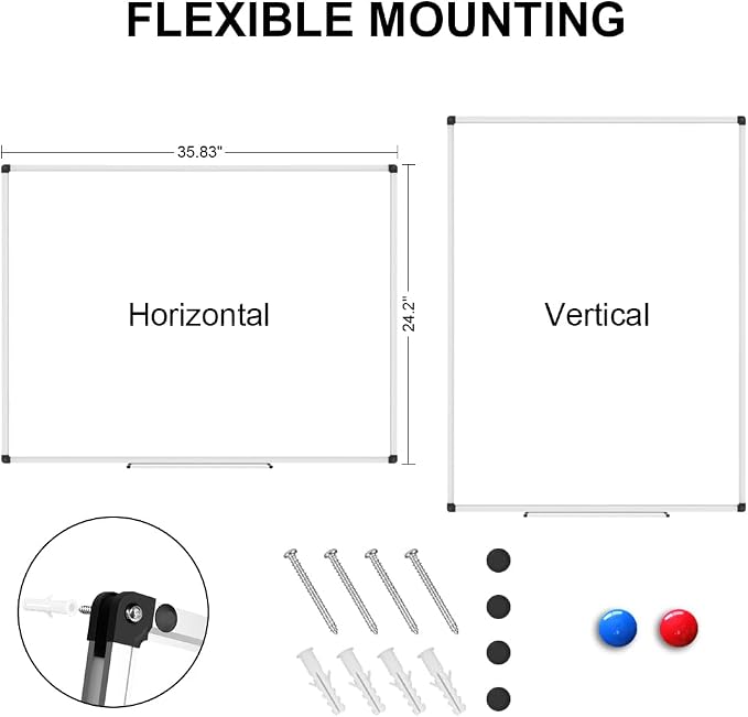 XBoard Porcelain Magnetic Dry Erase Board 36 x 24 Inches | Porcelain Whiteboard with Aluminium Frame 3' x 2' , Enamel White Board for Home School Office