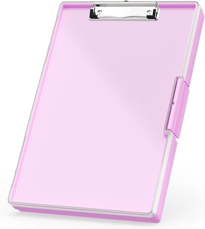 Rimilak Clipboard with Storage,8.5x11 2 Compartment Clip Board, Rose Pink | Smooth Writing, Side-Opening Plastic Folder with Pen Holder, Size 13.3 x 9.4 x 1.5″,for Classroom, Teacher, Student