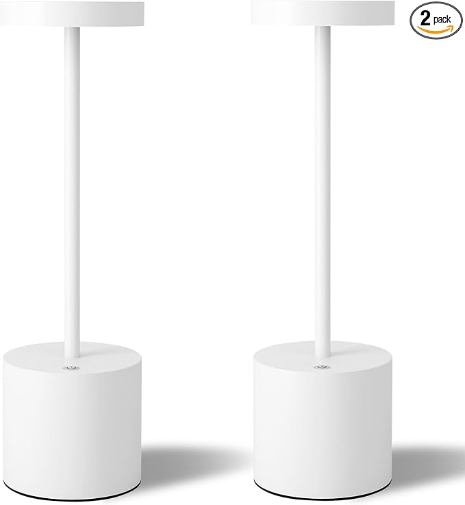 TBBGA LED Cordless Table Lamps Set of 2, 5000mAh Rechargeable Table Light | Portable Outdoor Table Lamp, 3 Color Stepless Dimming Battery Powered Lamp for Dinner/Patio/Restaurant/Bedroom (White)