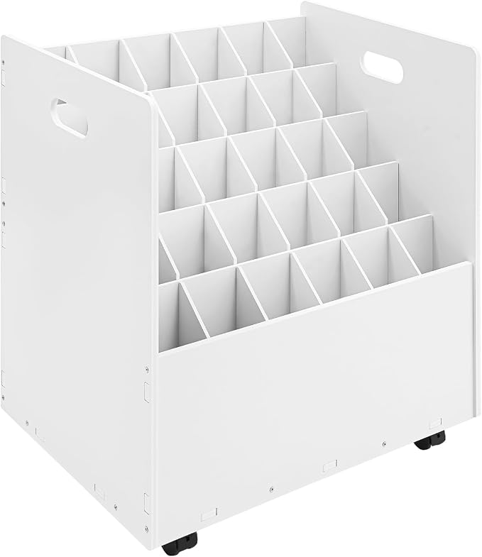Blueprint Storage Organizer, 30 Slots Mobile Roll File Cart, Construction Plan Holders, Blue Print Cabinet with Wheels, Roll Files Storage for Office Home School (White, 30 Slots)